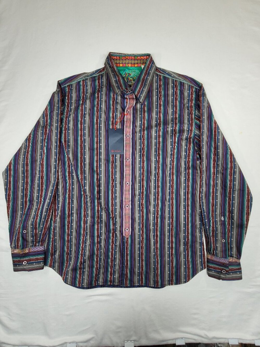 NWT Robert Graham Mens Large European Fit Multicolor Striped Button Down Shirt